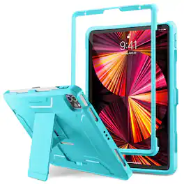 DTTO - Rugged Case with Screen Protector for iPad Pro 11" (2018-2022) & iPad Air 10.9" (4th/5th Gen) - Cyan Blue