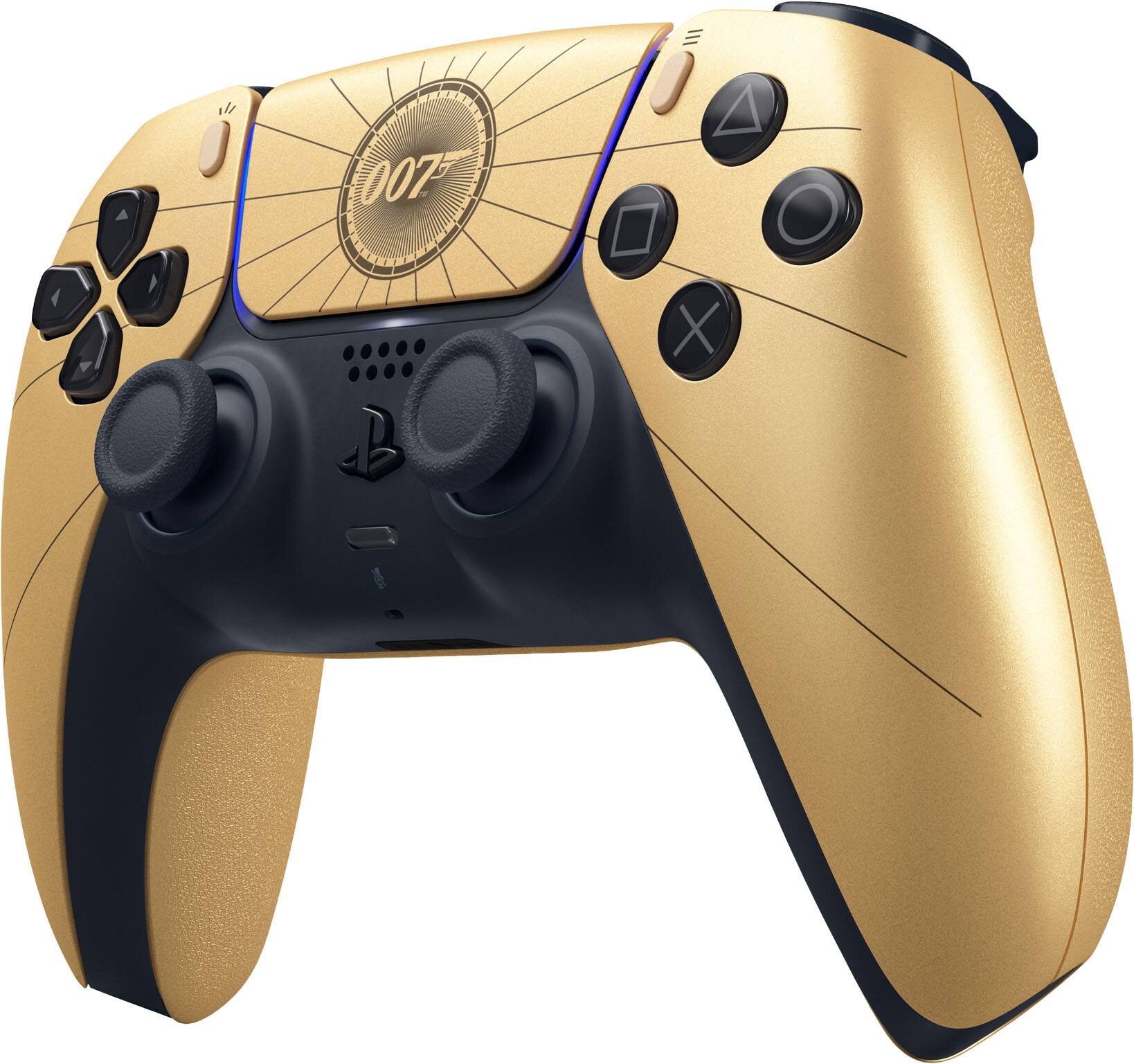 Left. Sony Interactive Entertainment - DualSense Wireless Controller – 007 First Light Limited Edition for PS5, PC, Mac & Mobile - Gold.