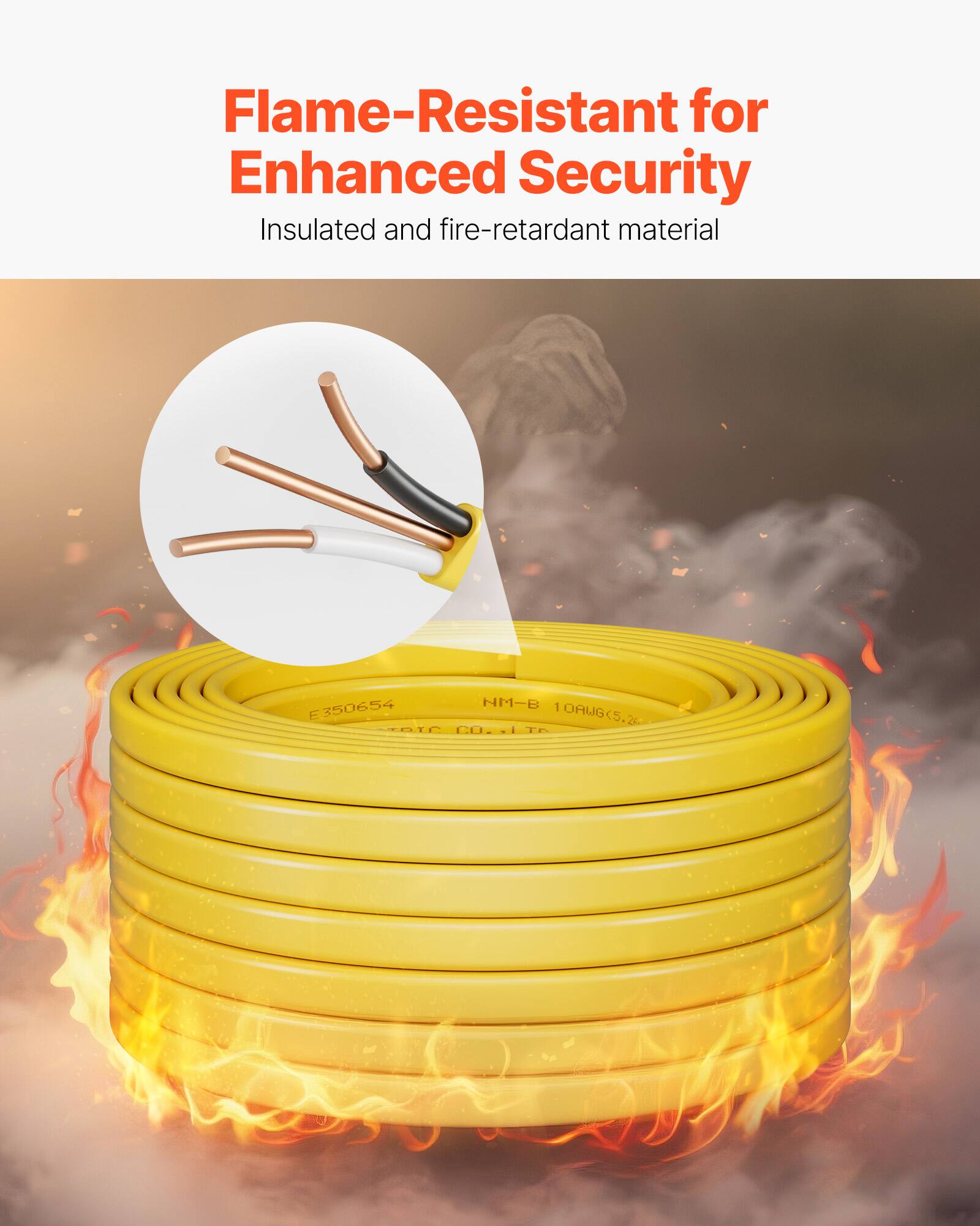 Flame-Resistant for Enhanced Security  
Insulated and fire-retardant material  
E350654 NM-B 10AWG (5.20 OIC CUT TD