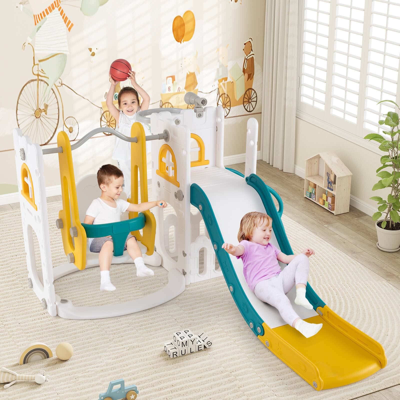Alt View 1. Costway - Costway 7-in-1 Toddler Slide & Swing Set Indoor Playground for Kids Age 1-3 Years Old - Multicolor.