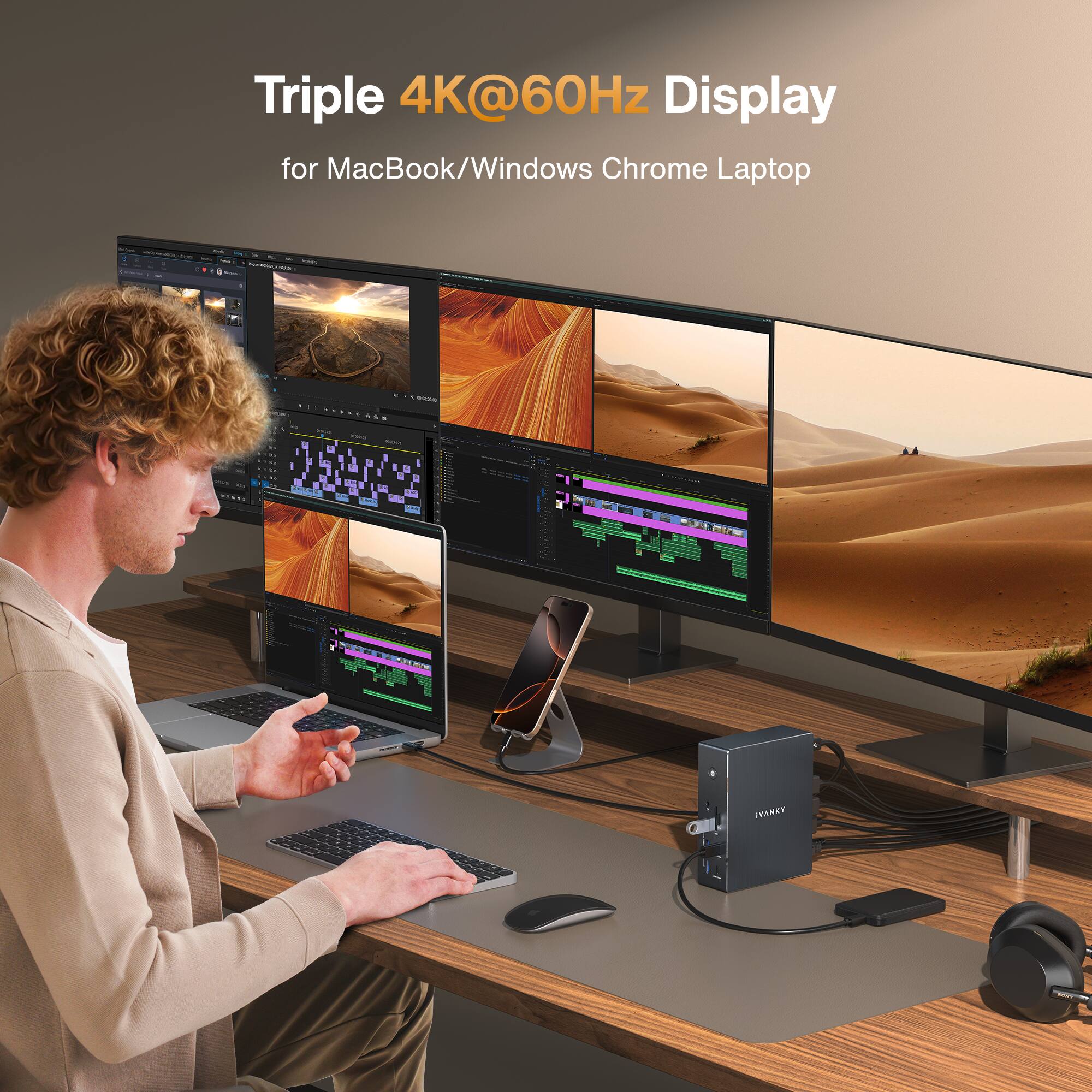 Triple 4K@60Hz Display for MacBook/Windows Chrome Laptop + - + I - - - ...okR ete ete :  - 1 1 I L u  1 I M 4 4 A - d - 1  + M - a L - I - d | IVANKT