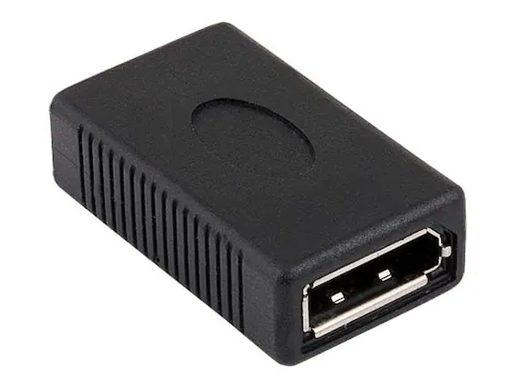 Front. Cable Leader - DisplayPort Female to Female Coupler, Gold-Plated, Latched - Black.