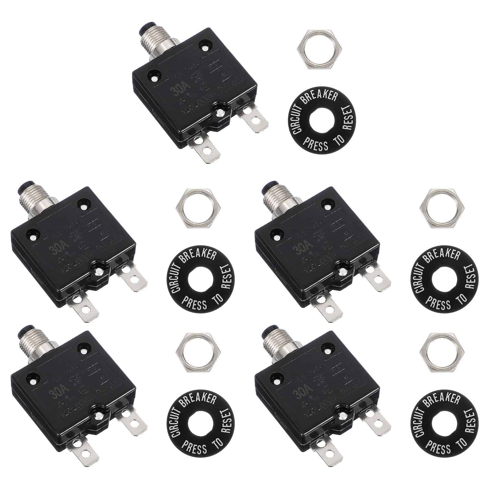 Unique Bargains - 5pcs 30A Push Button Circuit Breaker, 125/250V AC,50V DC, Manual Reset Thermal Overload Protector for Industrial - Black price history on PriceWatchPro
