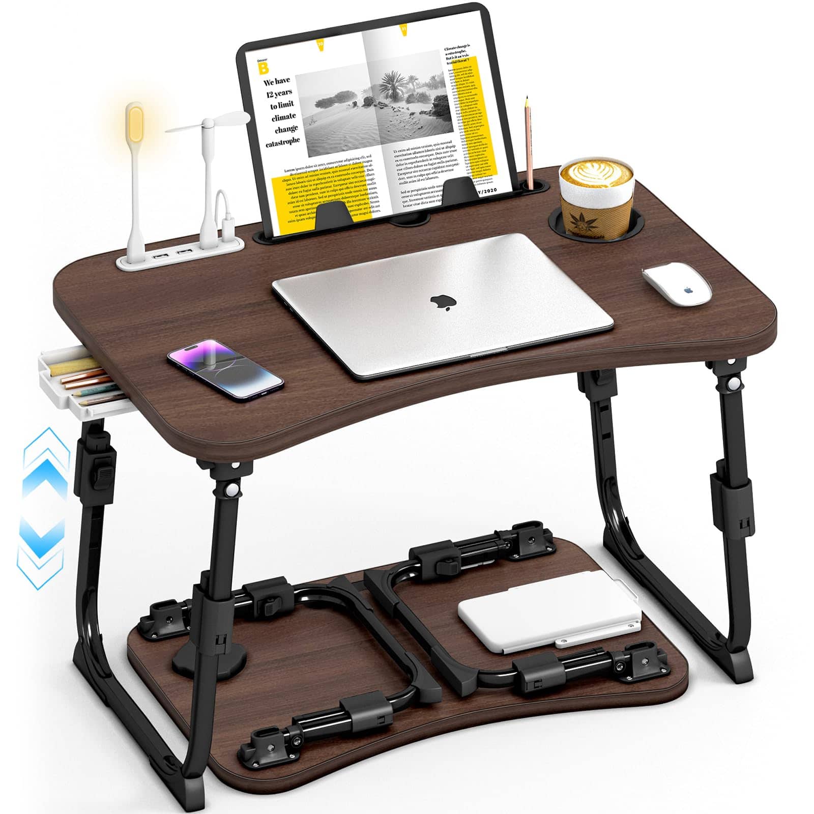 Stylel Star - Lap Desk For Bed Adjustable Height Foldable Table With Storage Drawer Tablet Slot Cup Holder Portable Laptop Stand Sofa