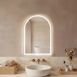 Sweetcrispy - 20in x 28in Frameless Arch Bathroom Mirror with Dimmable LED Light & Anti-Fog, Wall-Mounted Modern Vanity Mirror - White