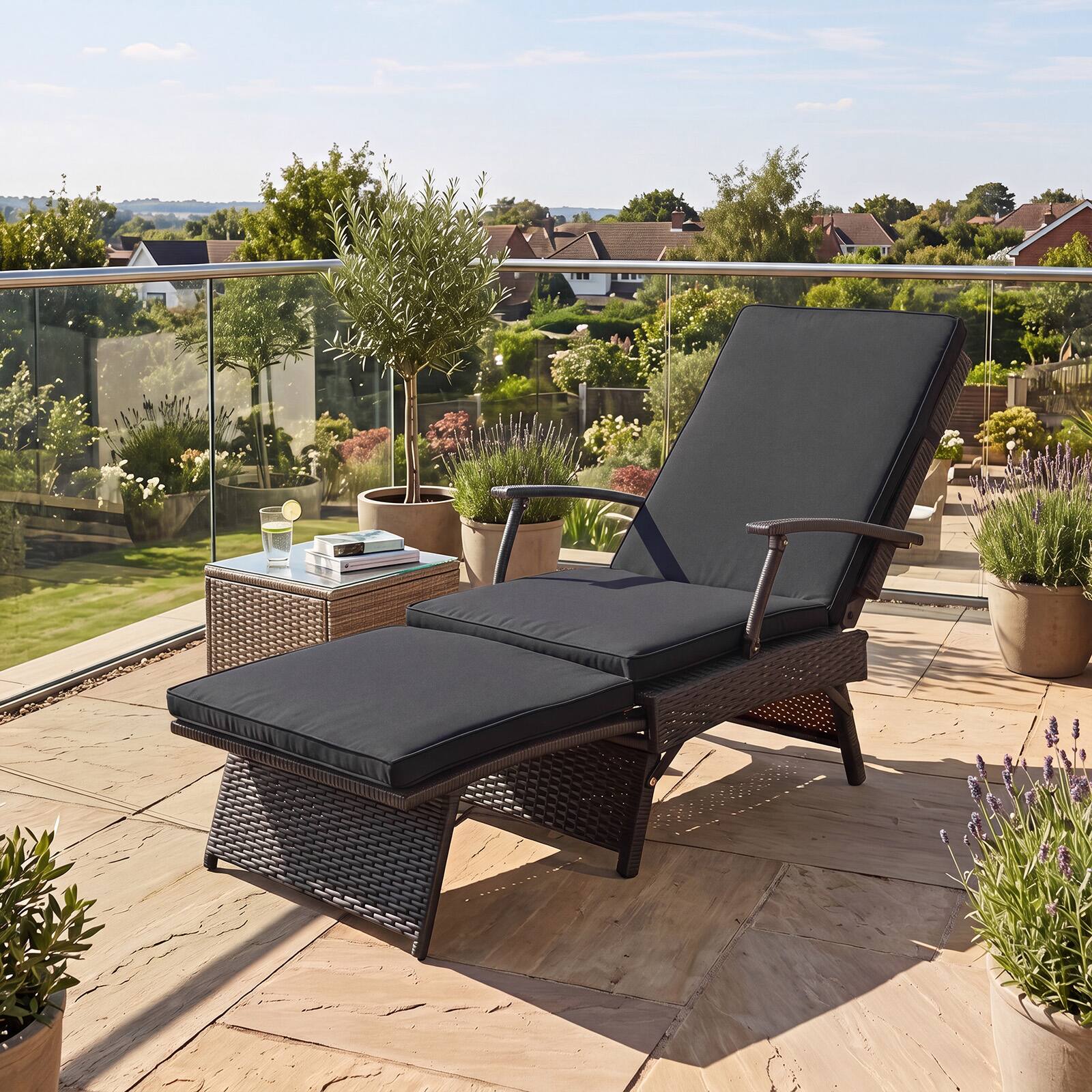 Alt View 1. Costway - Costway 2 PCS Folding Wicker Chaise Lounge with Slide-Out Ottoman, Sun-Proof PE Rattan - Mix Brown+Black.