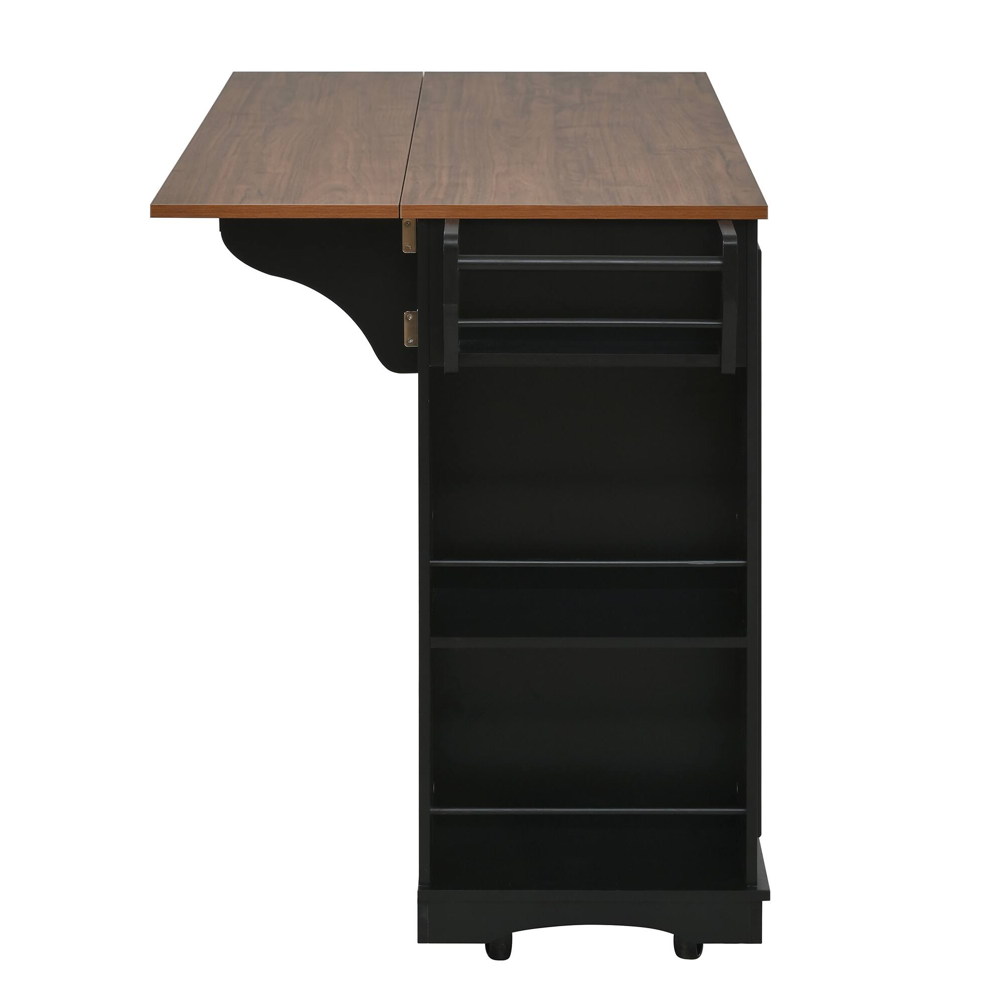 Alt View 2. Whisen - Mobile Kitchen Island with Glass Door Cabinets, Power Outlet, and Storage Shelves - Black.