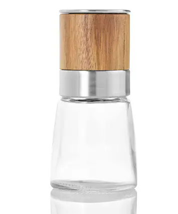 Front. FINEAK - Akasia Wood Manual Salt and Pepper Mill with Adjustable Grinder - Brown.