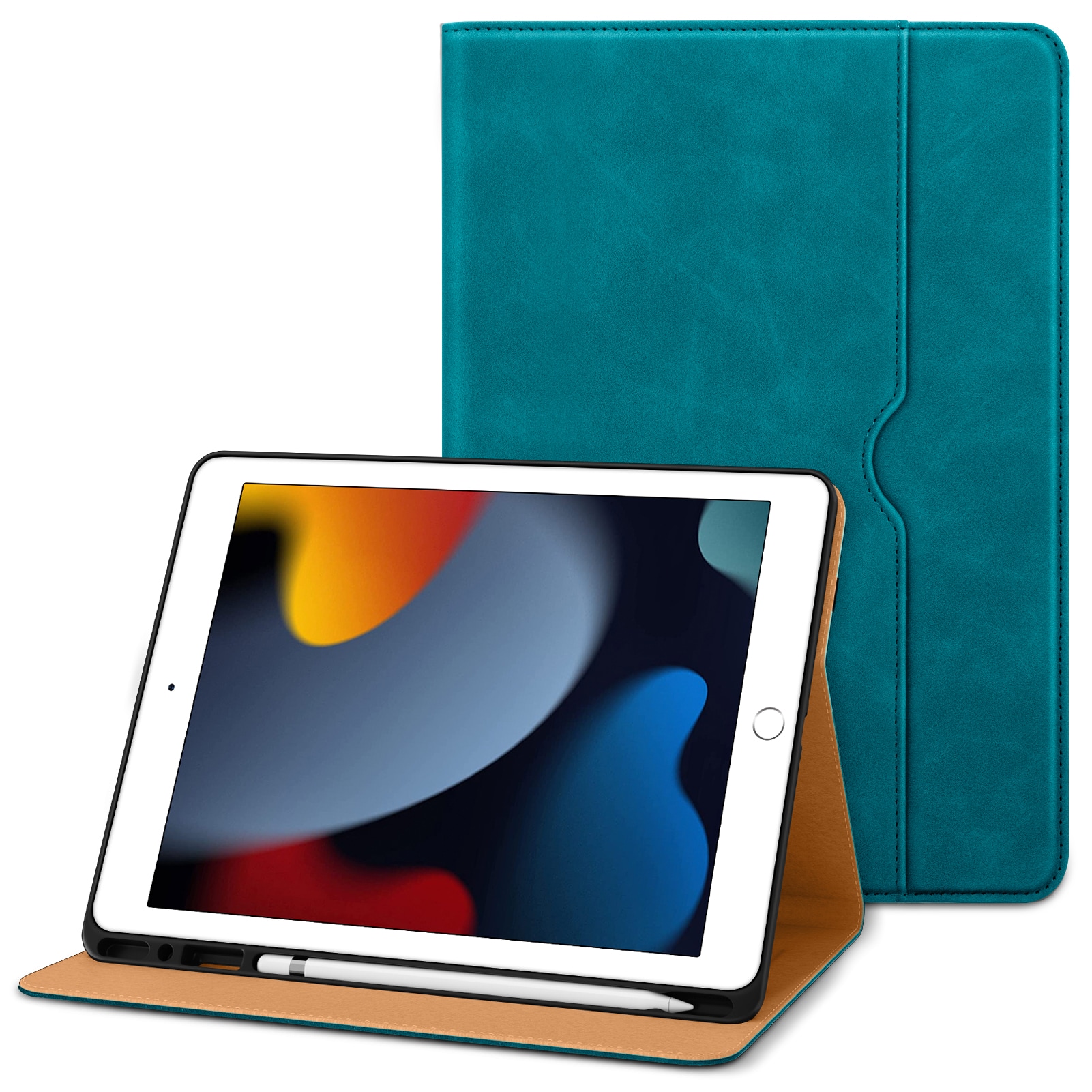 Front. DTTO - ​Case for iPad 9th/8th/7th Generation 10.2 Inch 2021/2020/2019, Premium Leather Folio Stand - Auto Wake/Sleep - Light Blue.