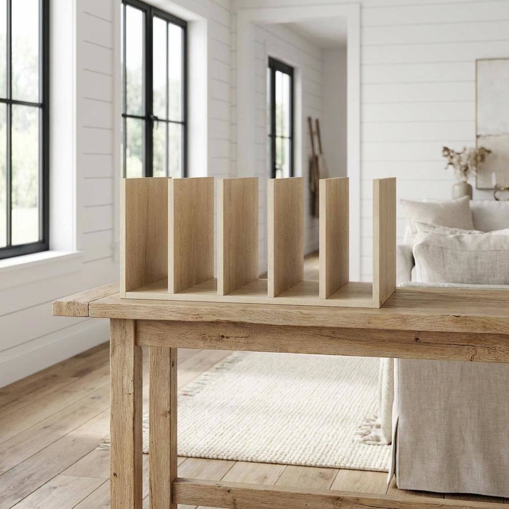 Angle. FurniFact - Wooden Desktop Bookshelf Storage Organizer in Brown with Multi-Functional Design - Bauhaus Oak.