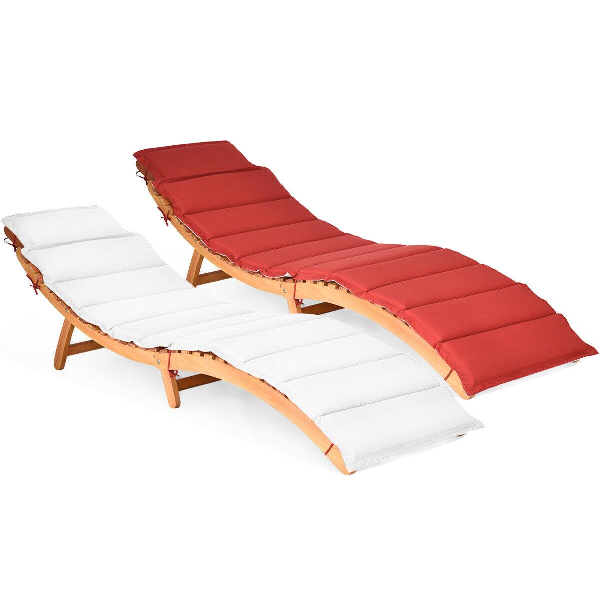 Alt View 1. Gymax - Gymax 2PCS Outdoor Folding Chaise Eucalyptus Lounge Chair w/ Double-sided Cushion - natural.