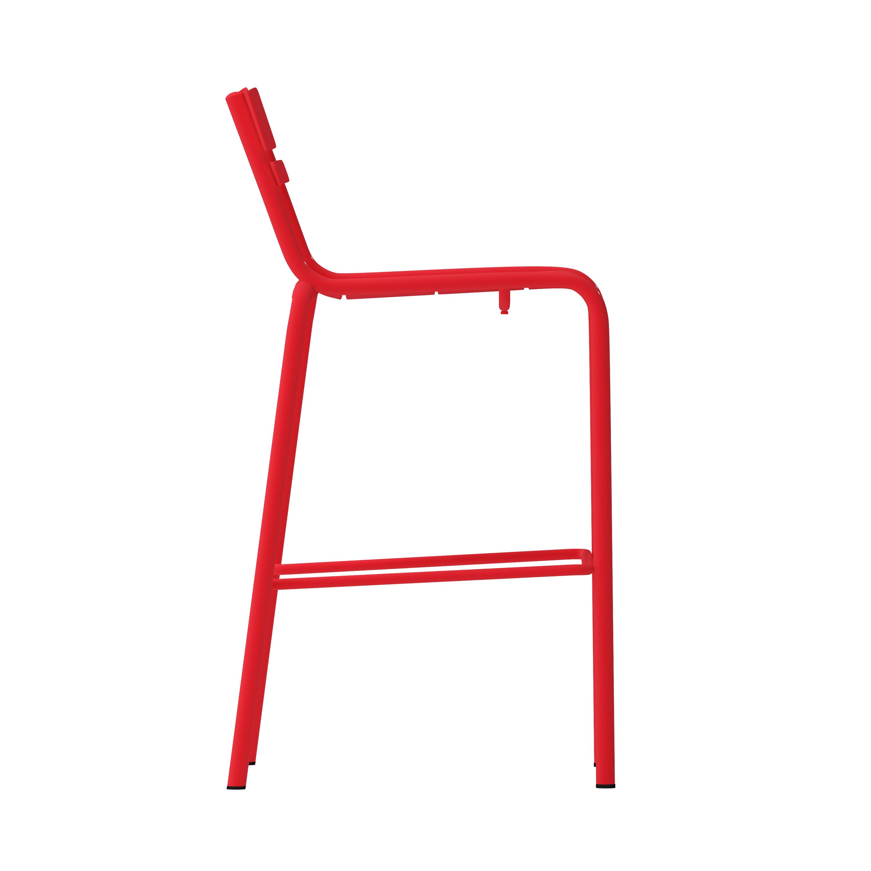 Alt View 9. Emma + Oliver - Rennes Armless Powder Coated Steel Stool with 2 Slat Back for Indoor-Outdoor Use - Red.