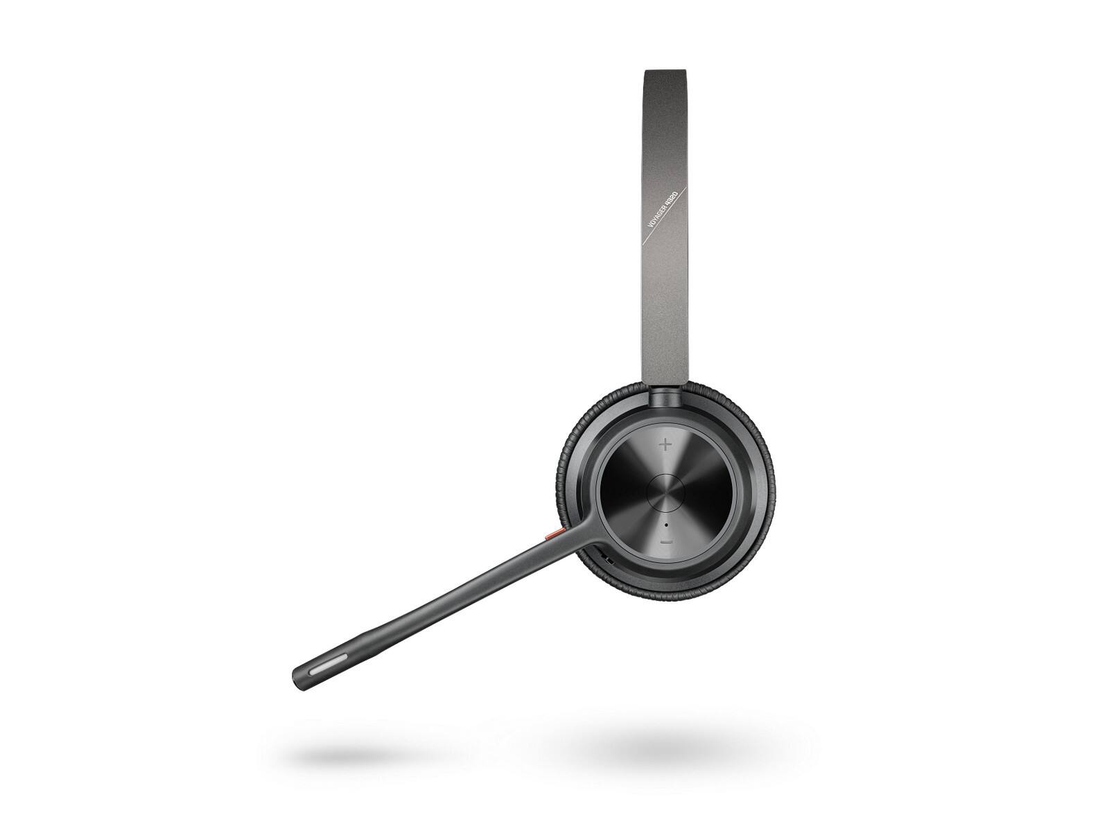 Left. HP - HP Poly Voyager 4320 UC Wireless Stereo Headset with Charging Stand and USB-A Adapter, Zoom Certified - Blue.