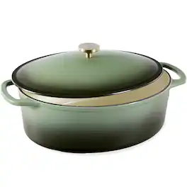 Best Choice Products - Oval 7.5 Quart Cast-Iron Dutch Oven, Heavy-Duty w/ Enamel, Side Handles - Deep Olive Green
