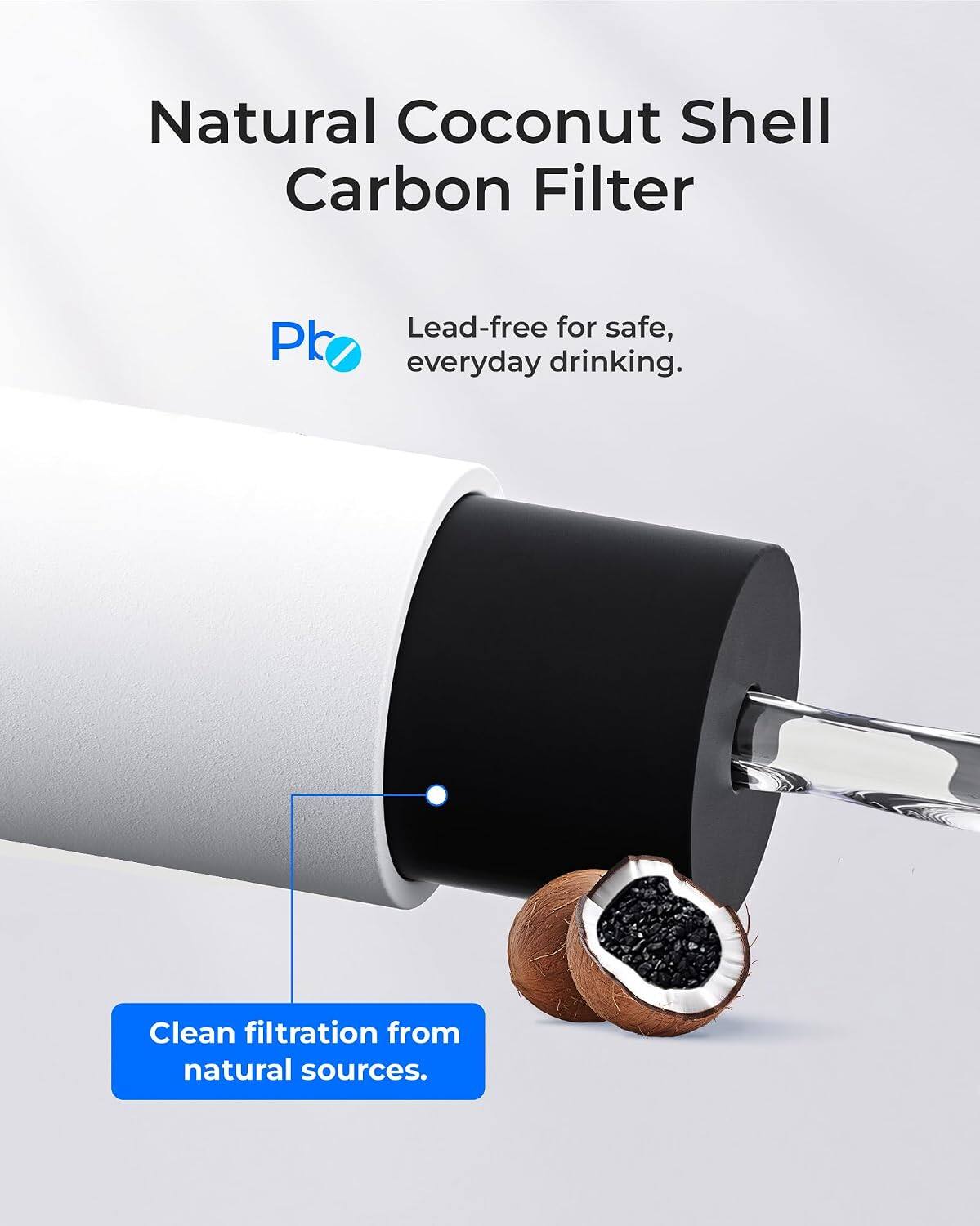 Natural Coconut Shell Carbon Filter

Pb

Lead-free for safe, everyday drinking.

Clean filtration from natural sources.