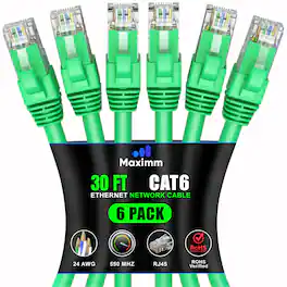 Maximm - Cat 6 Ethernet Cable 30 ft (6-Pack) - UTP, 10Gbps, 550MHz