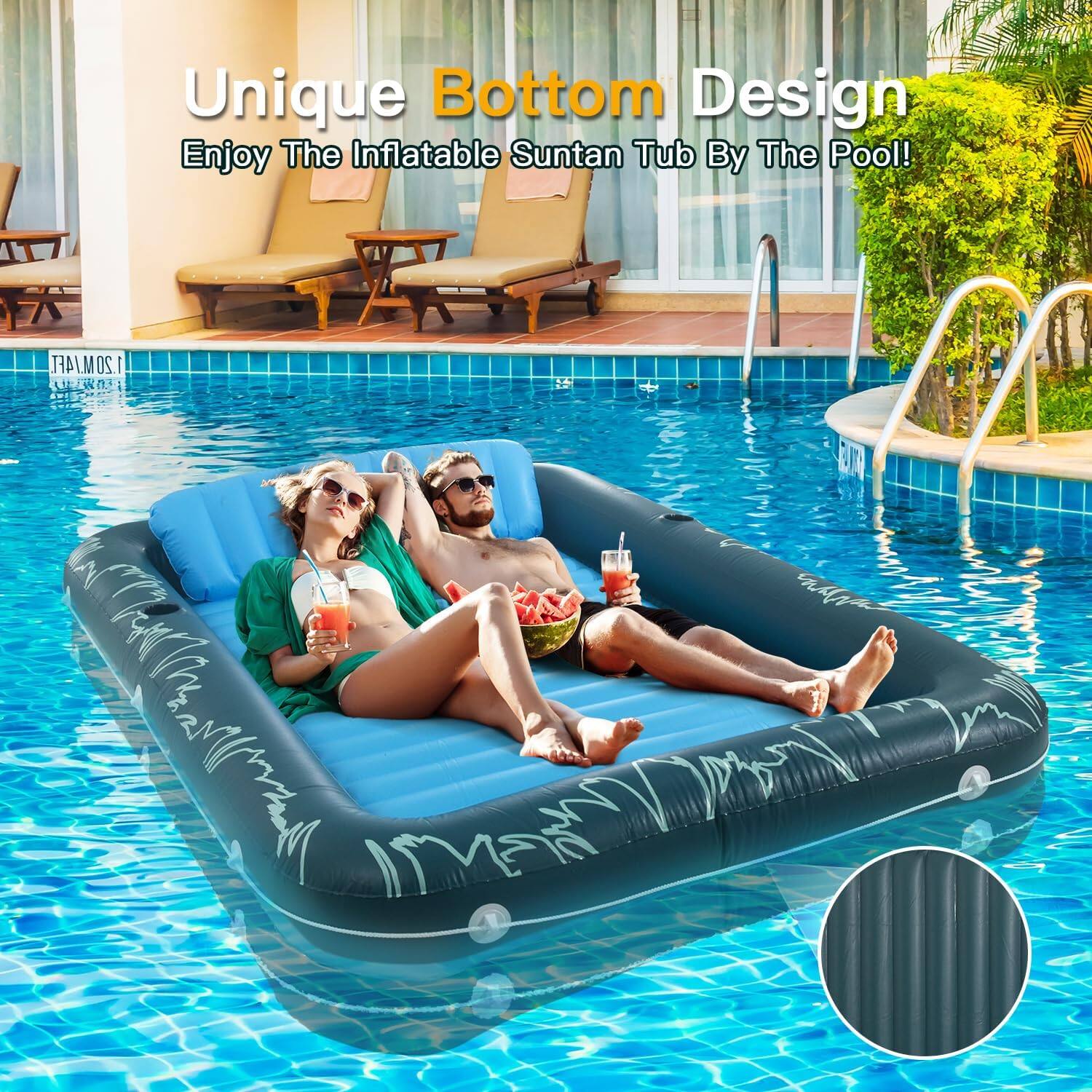 Unique Bottom Design: Enjoy the Inflatable Suntan Tub by the Pool! 1.20M/4FT 120 D