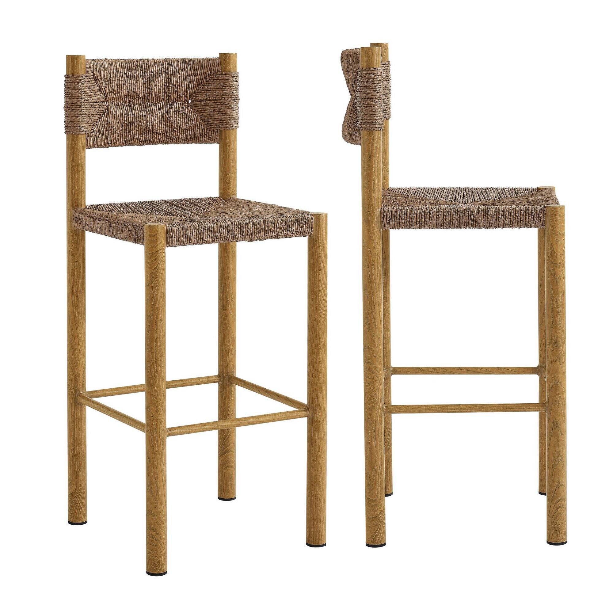 Angle. Modway - Parkland Outdoor Patio Rattan and Aluminum Bar Stools Set of 2 by Modway - Natural.