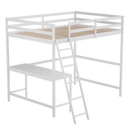 Flash Furniture - Riley Loft Bed Frame with Desk, Full Size Wooden Bed Frame with Protective Guard Rails & Ladder for Kids and Teens - Whi - White