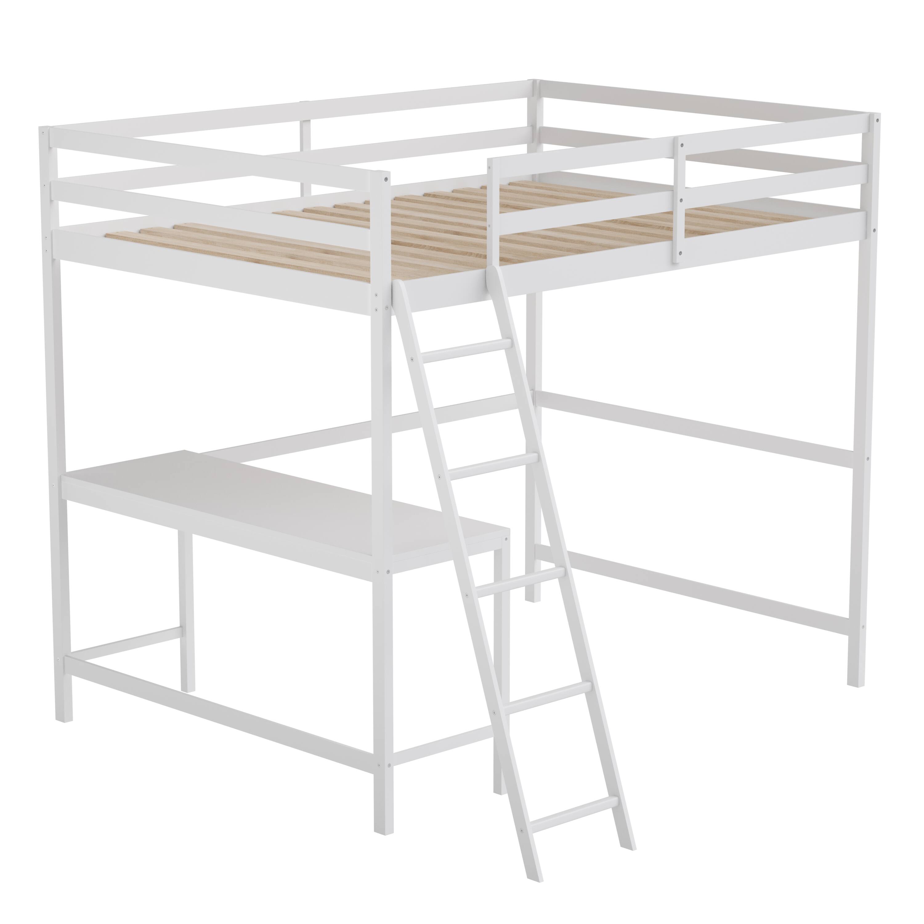 Alt View 1. Emma + Oliver - Wooden Loft Bed Frame with Integrated Desk and Ladder - White.