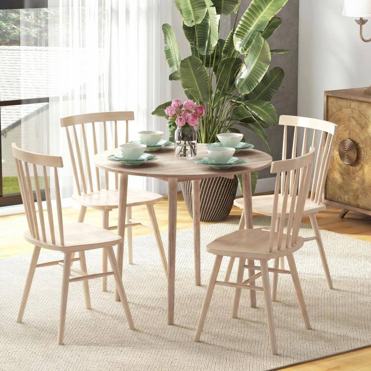 Alt View 1. PULUZ - Folding Dining Table, Round Drop Leaf Kitchen Table for Small Spaces with Wood Legs - Oak Color.