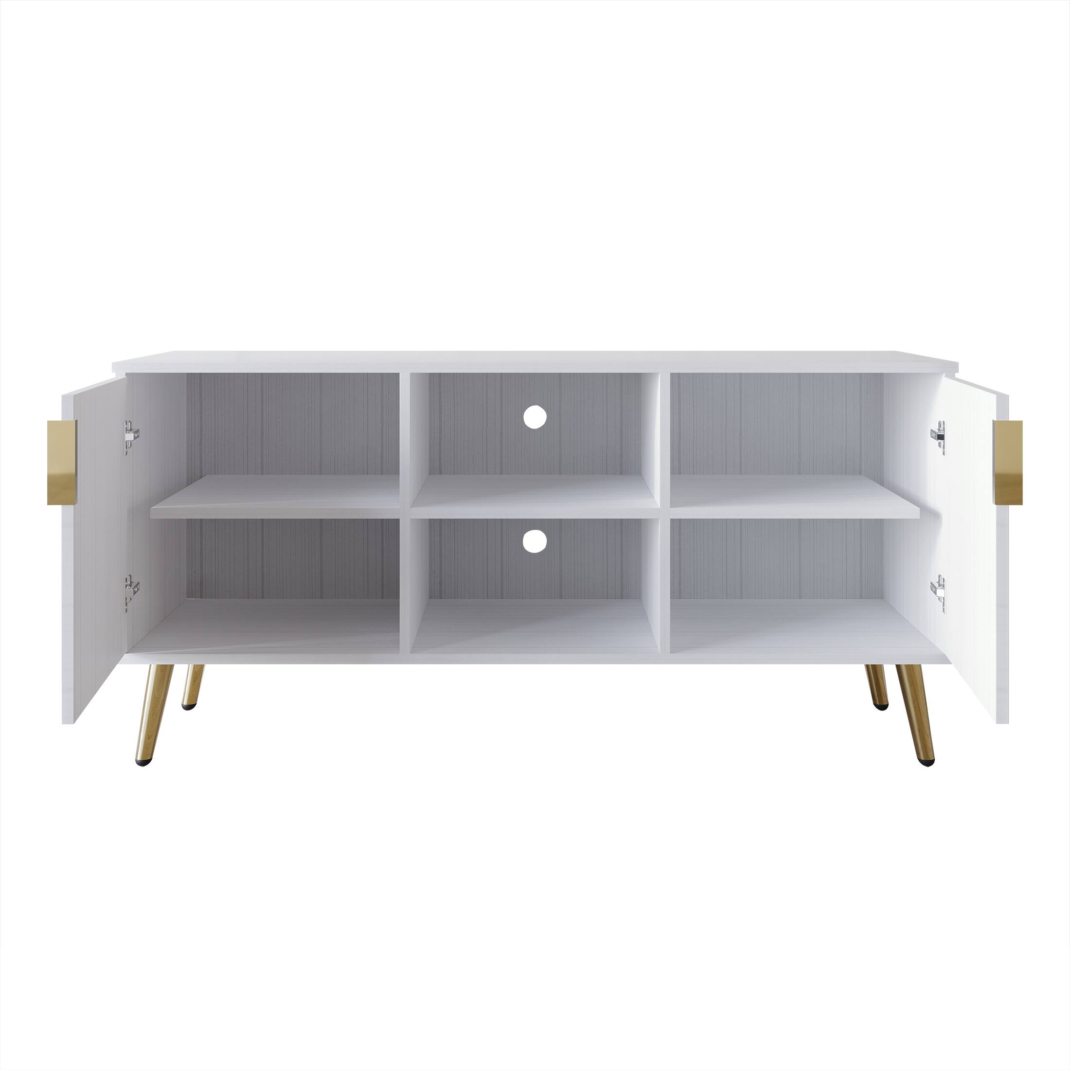 Alt View 3. ChaletPosh - Modern Wooden TV Stand Console with Gold Accent Strip, White - White.