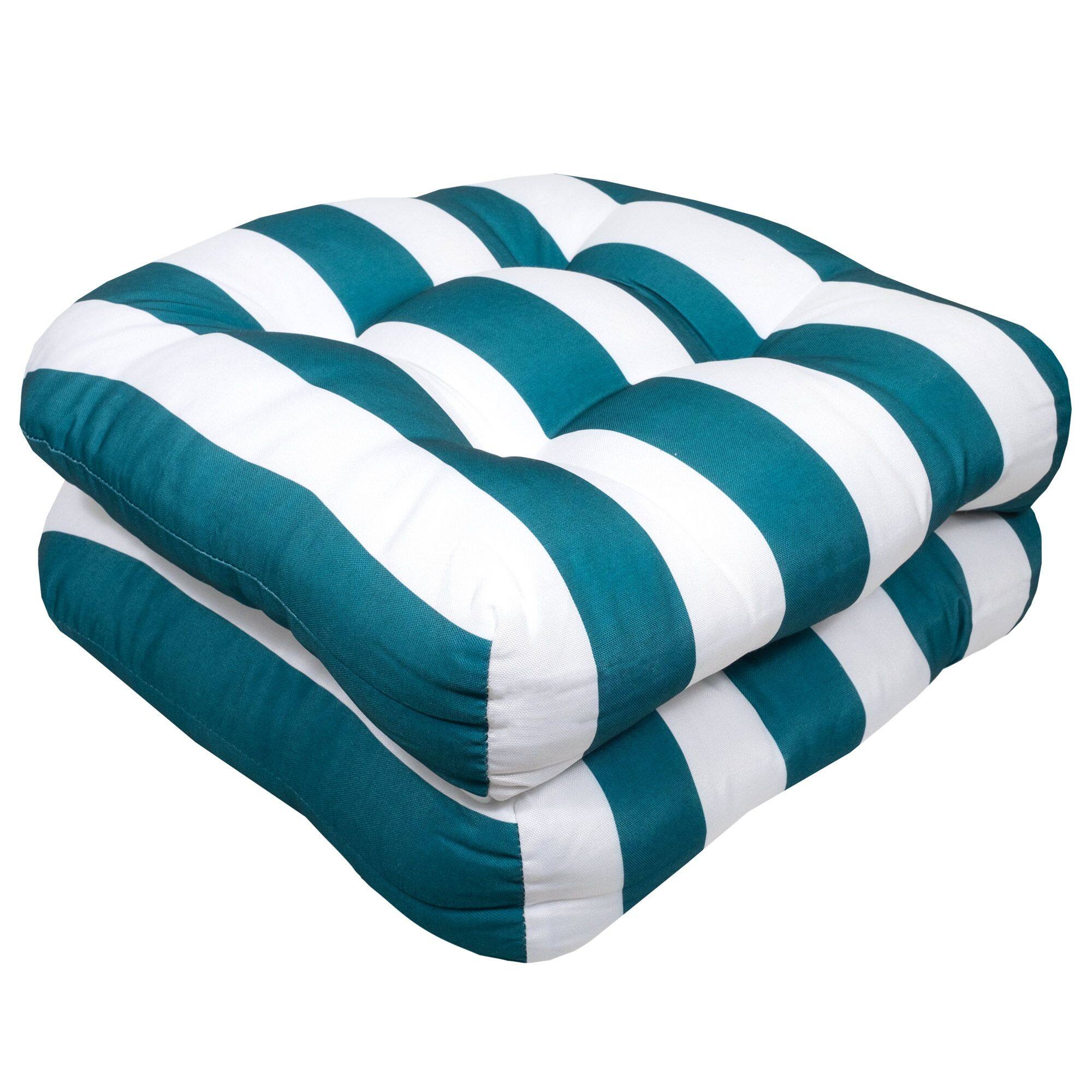 Angle. Sweet Home Collection - Havana Stripe Patio Cushions Indoor/Outdoor Tufted 19" x 19", 2-Pack - Peacock/White.