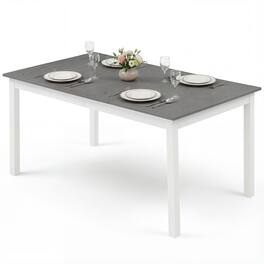 Gymax - 60'' Rectangular Dinner Table w/Solid Rubber Wood Legs for Kitchen Dining Room White - Gray