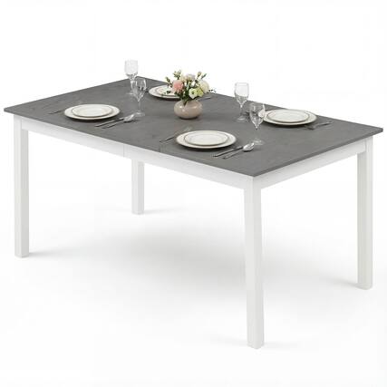 Front. Gymax - Gymax 60'' Rectangular Dinner Table w/Solid Rubber Wood Legs for Kitchen Dining Room Gray & White - Grey.