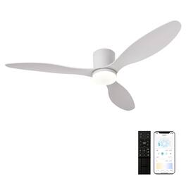 Topteng - 52" Smart Ceiling Fan with Light - App&Remote Control,DC Motor,Stepless Dimming 3000K-6000K,Flush Mount for Low Ceilings - White