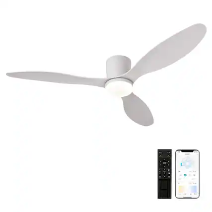 Front. Topteng - 52" Smart Ceiling Fan with Light - App&Remote Control,DC Motor,Stepless Dimming 3000K-6000K,Flush Mount for Low Ceilings - White.