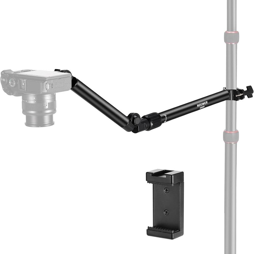 Schertz - Overhead Camera Mount Arm with Phone Clip, 22" Flexible Desk Stand Holder, 360° Adjustable for Camera, Ring Light & Micr