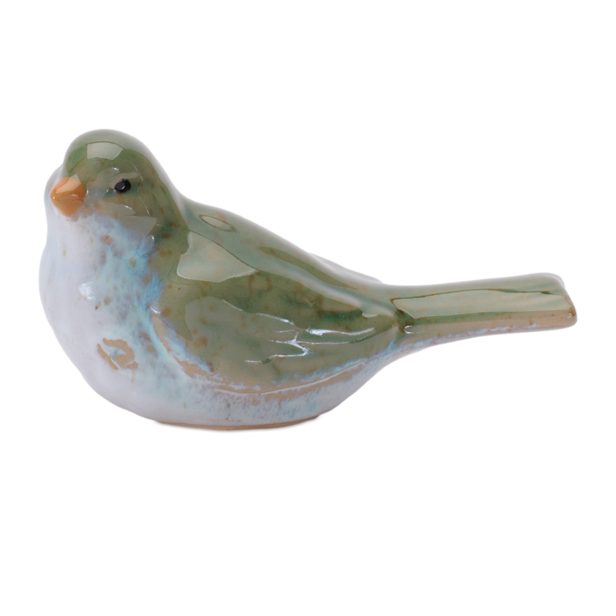 Left. BreeBe - Stoneware Bird Figurine (Set of 6) - Green, Blue.