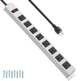 Dazzed Corner - 8 Outlet Metal Power Strip, 6 FT Power Cord, Wall Mount Screws Outlet with Switch - White