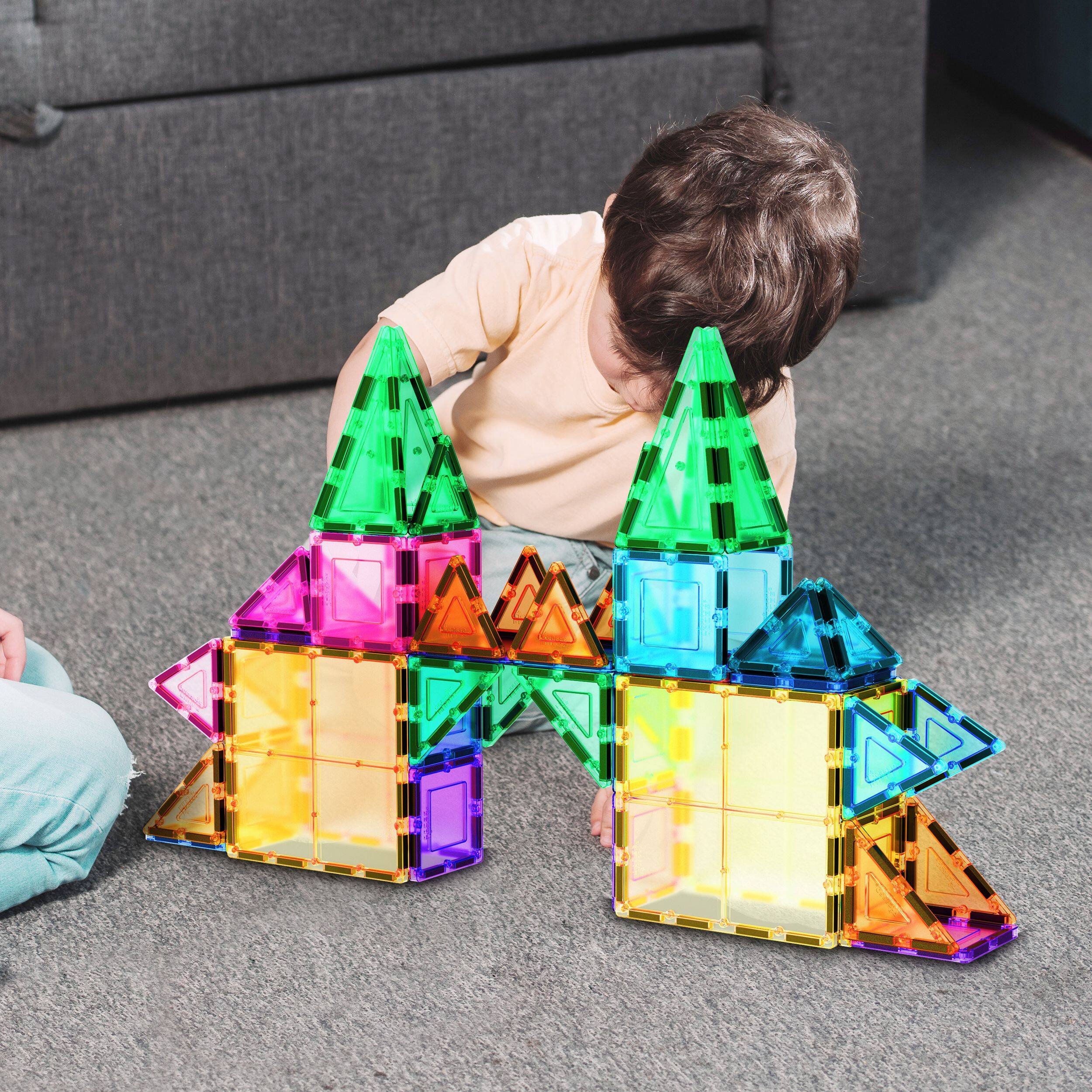 Alt View 2. PicassoTiles - PICASSO-TILES Magnetic Tiles For Kids 61PCS Construction STEM Building Blocks Educational Toy - Multicolor.