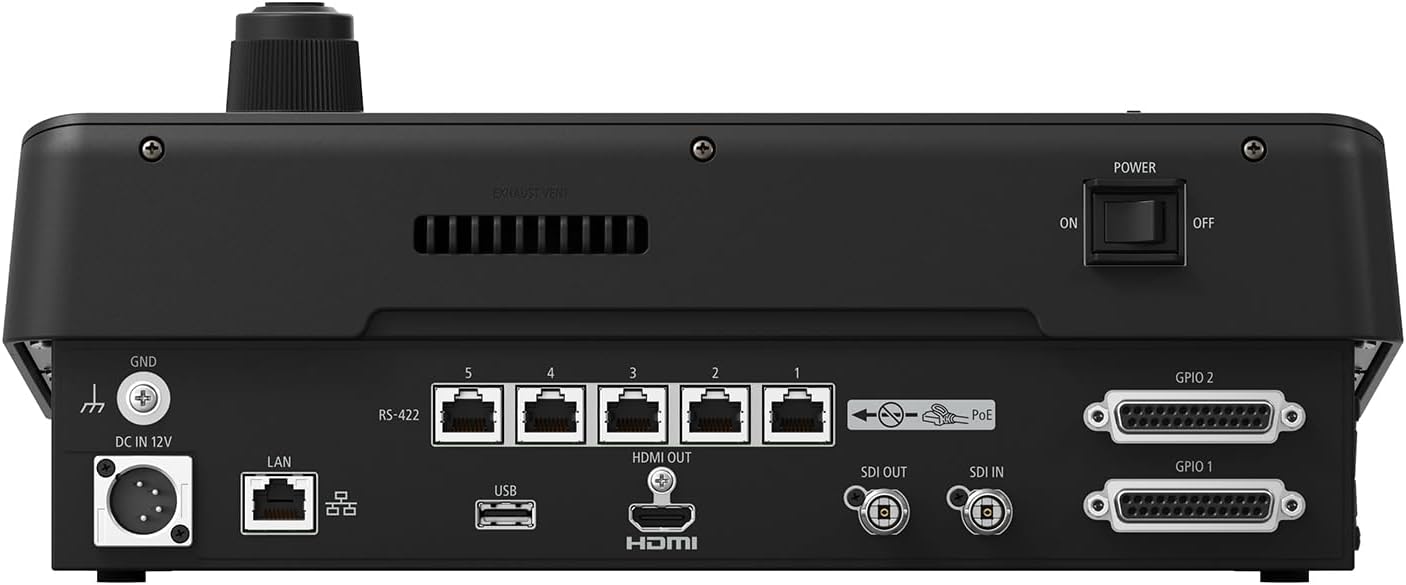 POWER ON OFF GND DC IN 12V LAN RS-422 5 4 3 HDMI OUT 2 1 SDI OUT PoE SDI IN GPIO 2 GPI0 1 HDMI