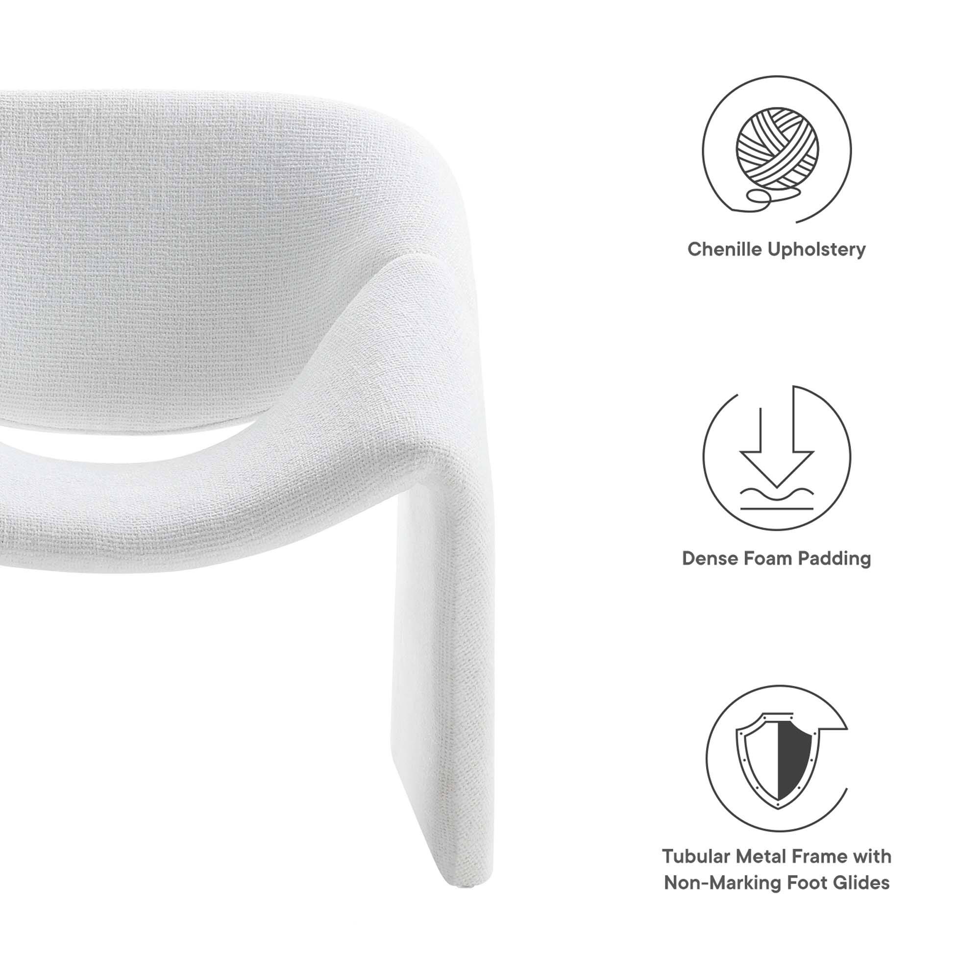 Chenille Upholstery  
Dense Foam Padding  
Tubular Metal Frame with Non-Marking Foot Glides