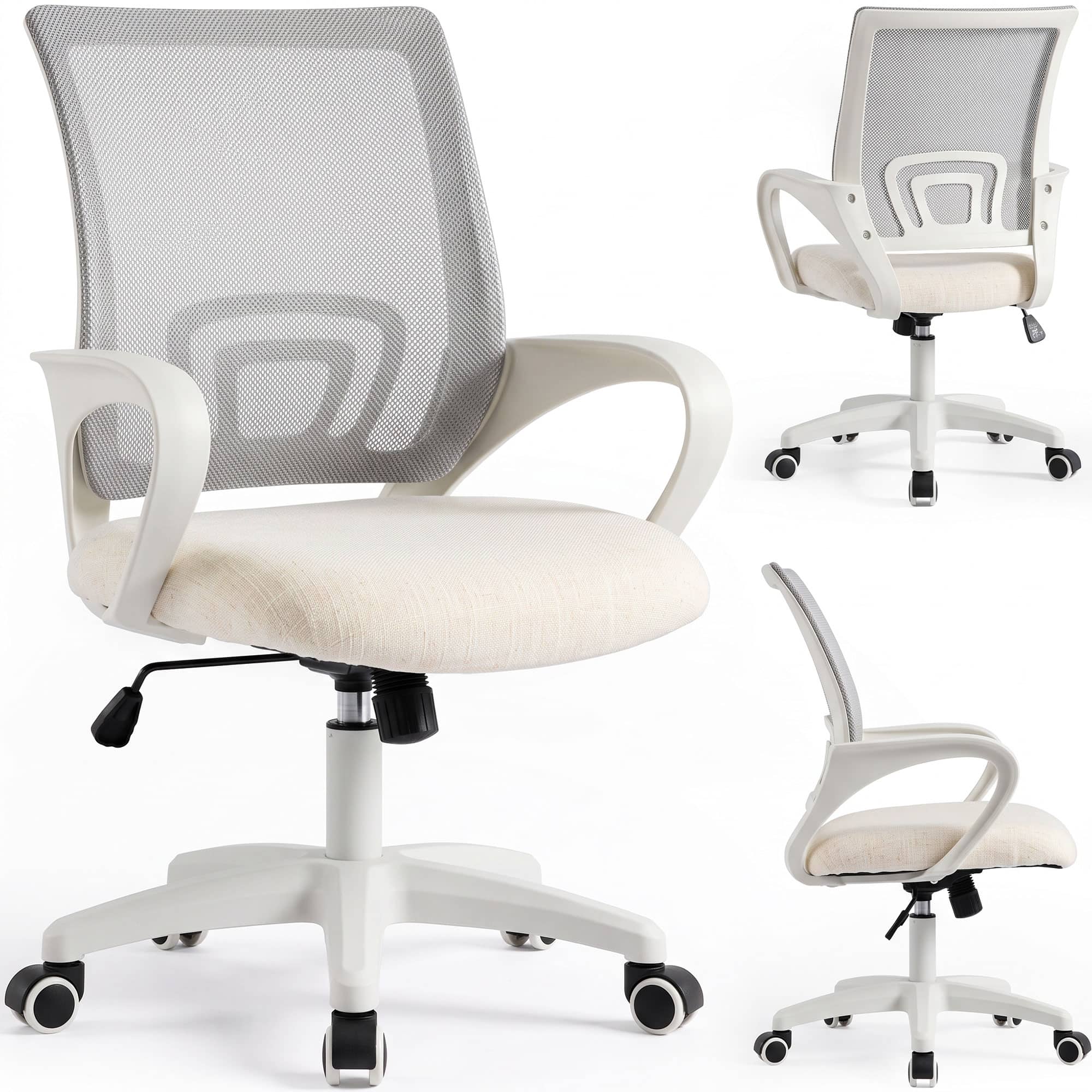 Celtoss - Ergonomic Office Chair, Mesh Desk Chair with Lumbar Support, Mid-Back, Adjustable Height & Swivel - Ivory