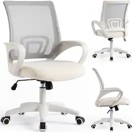 Celtoss - Ergonomic Office Chair, Mesh Desk Chair with Lumbar Support, Mid-Back, Adjustable Height & Swivel - Ivory
