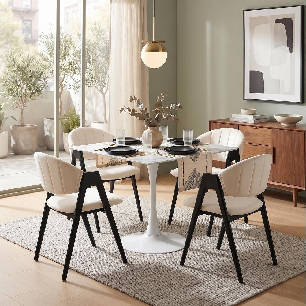 Angle. LeisureMod - Bristol 31" Square Dining Table, White Sintered Stone Top, Modern 4-Person Kitchen Table - White.