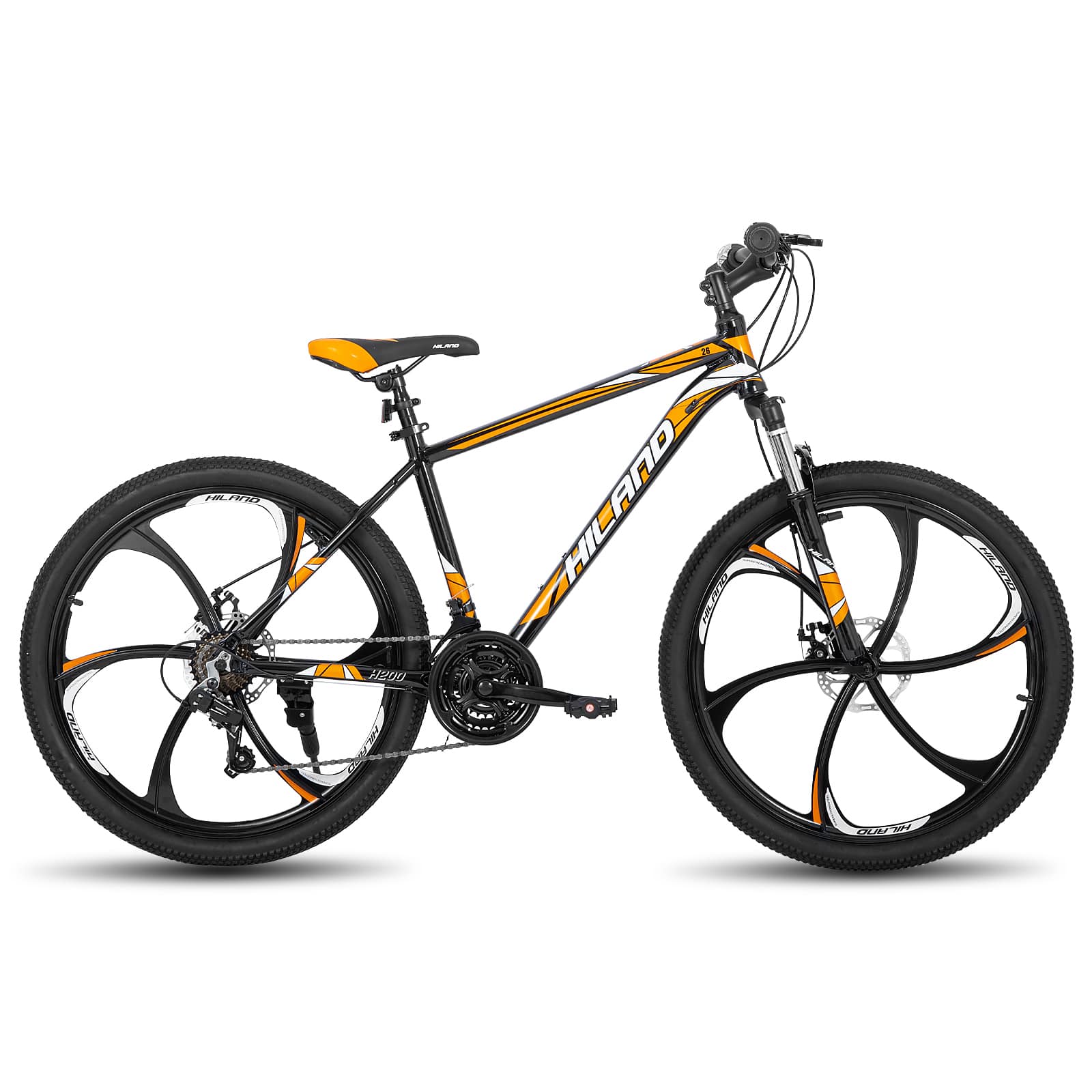 HILAND - H200 26" Mountain Bike for Men Women - 6 Spokes Wheel - Orange