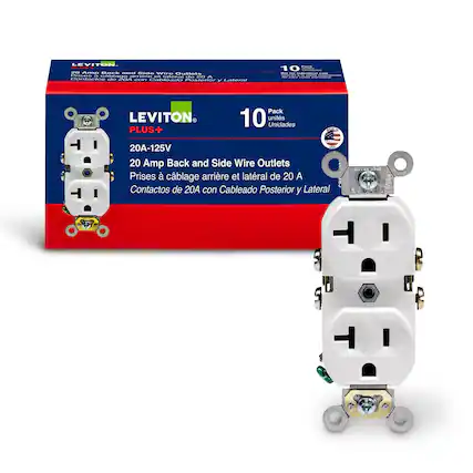 LEVITON PLUS+
20 Amp Back and Side Wire Outlets
Prises à câblage arrière et latéral de 20 A
Contactos de 20A con Cableado Posterior y Lateral
Pack 10 unidades
Unidades
20A-125V USA
10
Pack
unidades
Unidades
