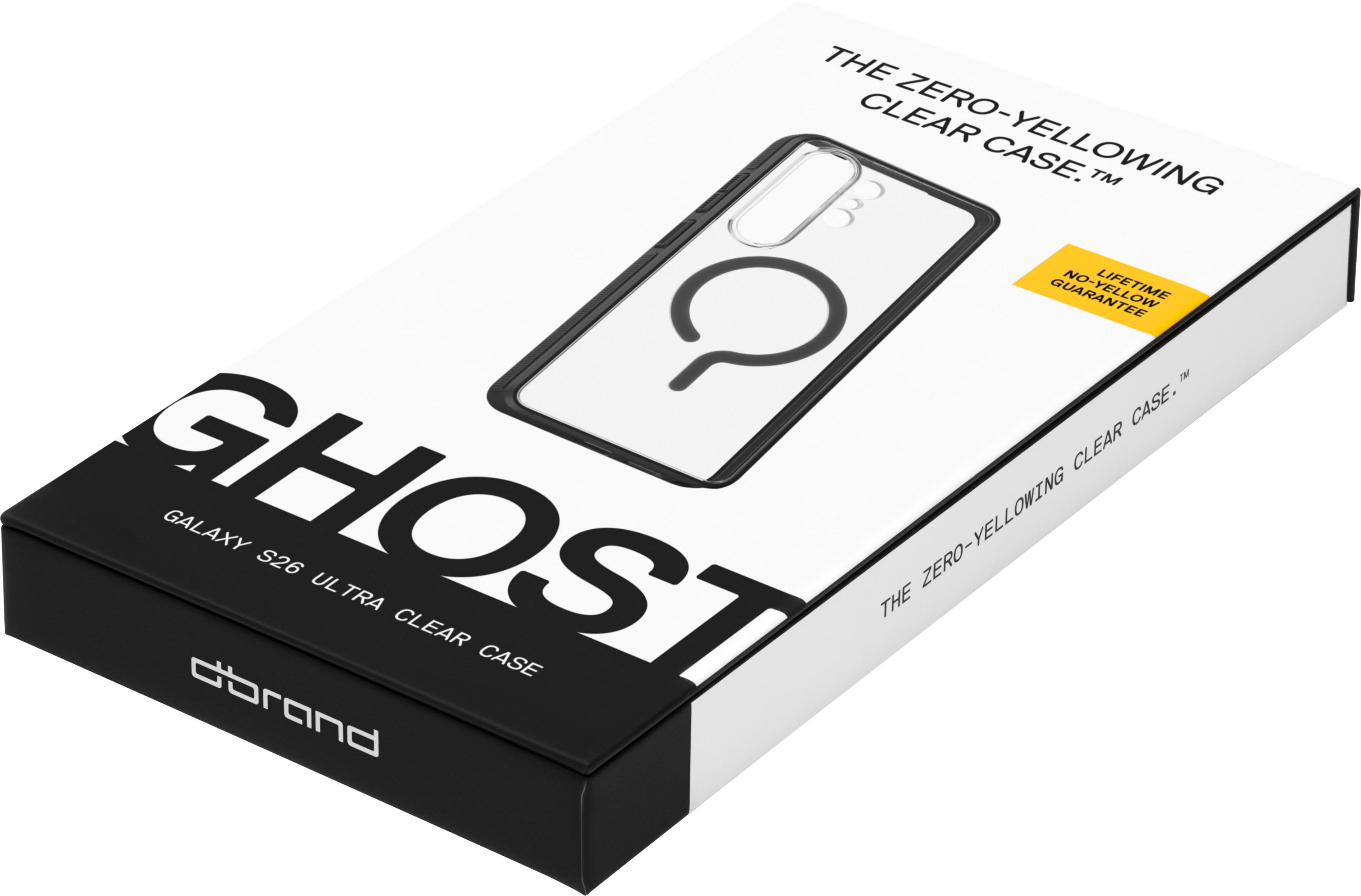 THE ZERO-YELLOWING CLEAR CASE. TM  
LIFETIME GUARANTEE  
GHOST GALAXY S26 ULTRA CLEAR CASE.  
THE ZERO-YELLOWING CLEAR CASE. TM  
NO YELLOW GUARANTEE  
dbbrand