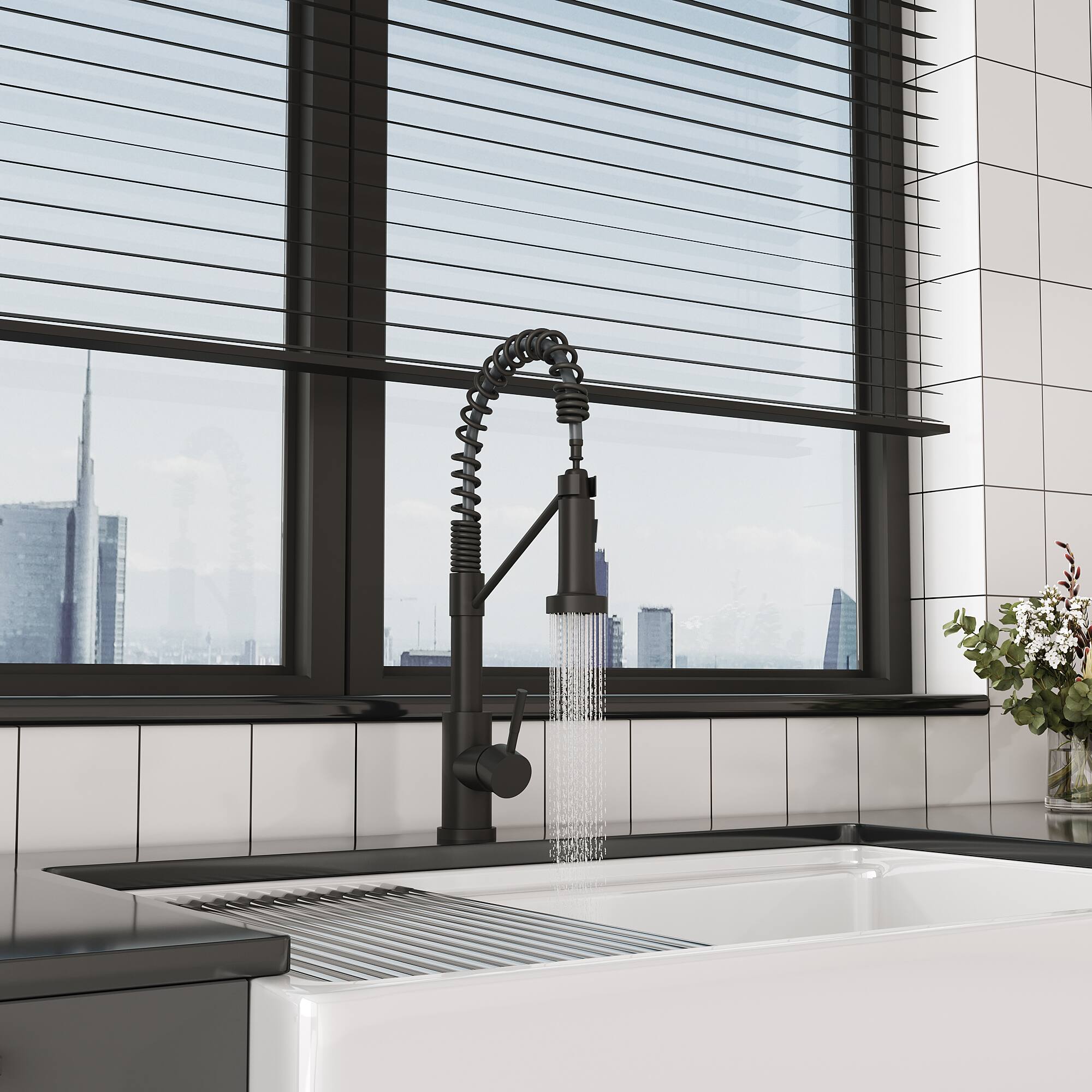 Back. Bothwa Home - Bothwa Home KF-YQ603-MB 19 - Inch Enzoh Kitchen Faucet in Matt Black Finish - Chrome.