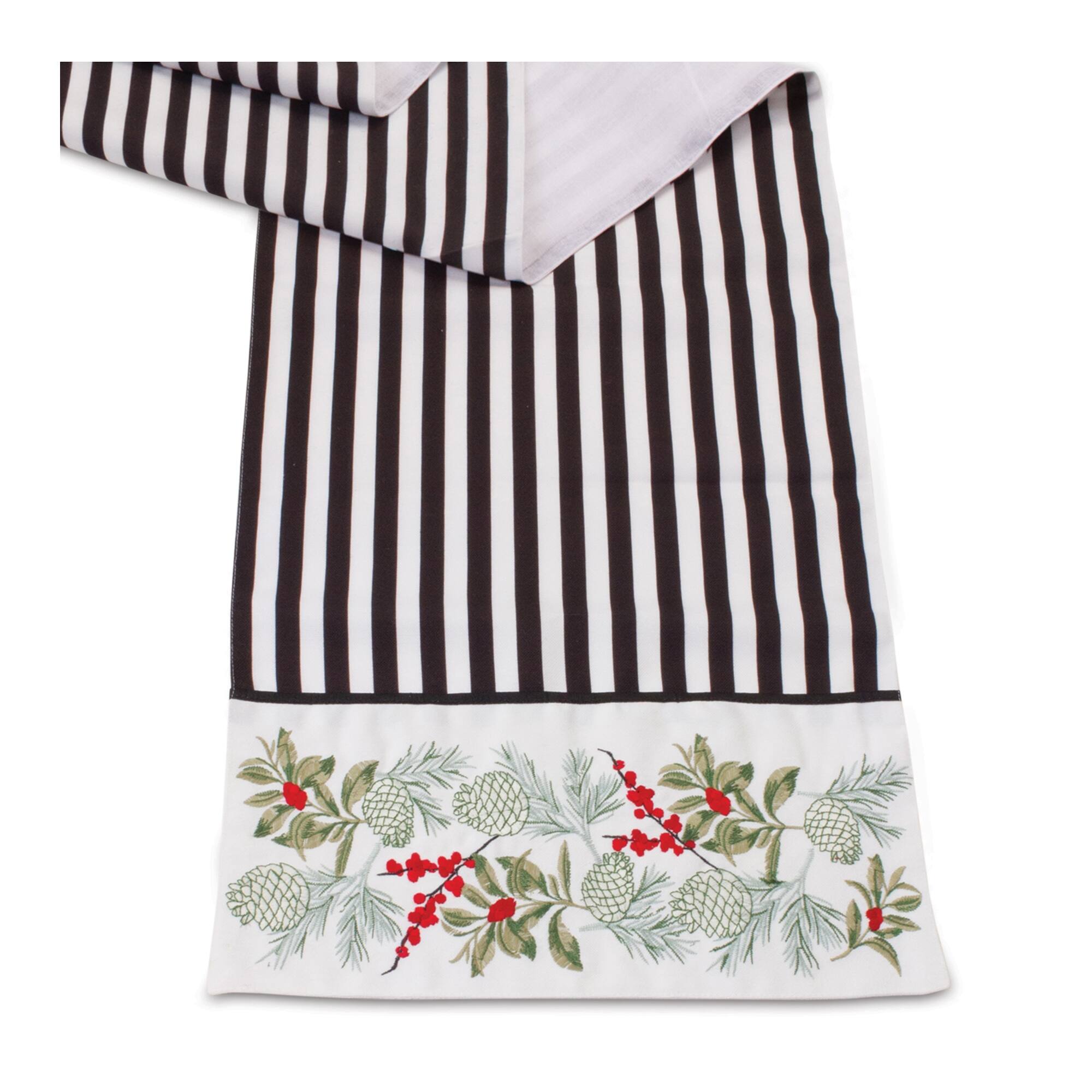 Angle. BreeBe - Striped Holiday Table Runner 72"L - Black, White.