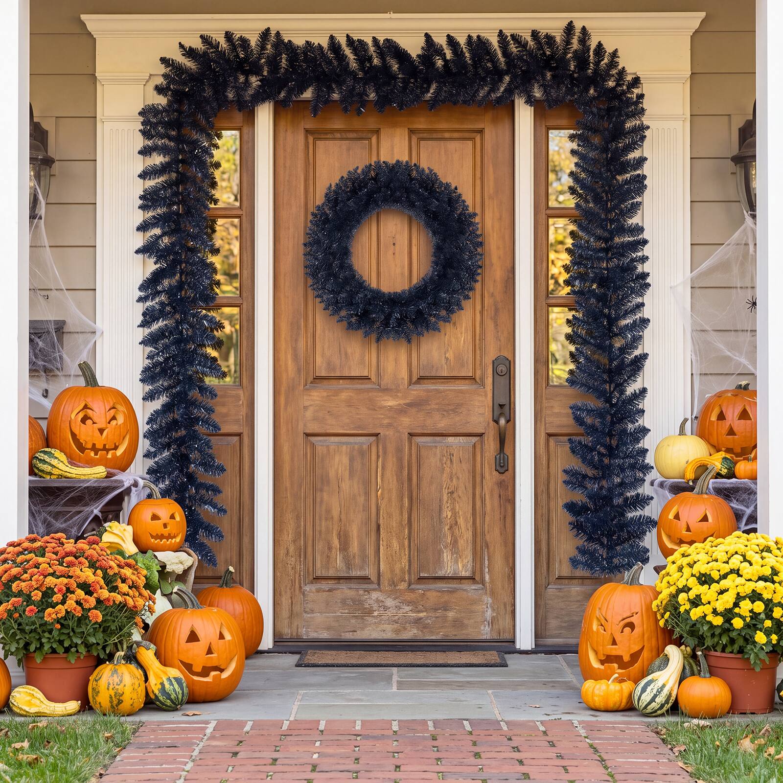 Alt View 3. Gymax - Gymax 24'' Pre-Lit Artificial Halloween Wreath w/ 35 Purple LED Lights Timer - Black.