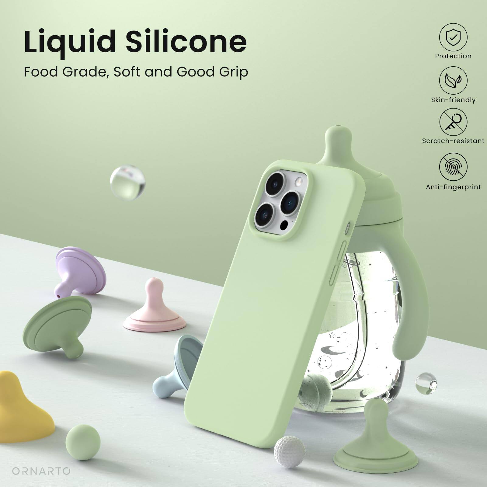 Liquid Silicone, Food Grade, Soft and Good Grip, Protection, Skin-friendly, Scratch-resistant, Anti-fingerprint, ORNARTO