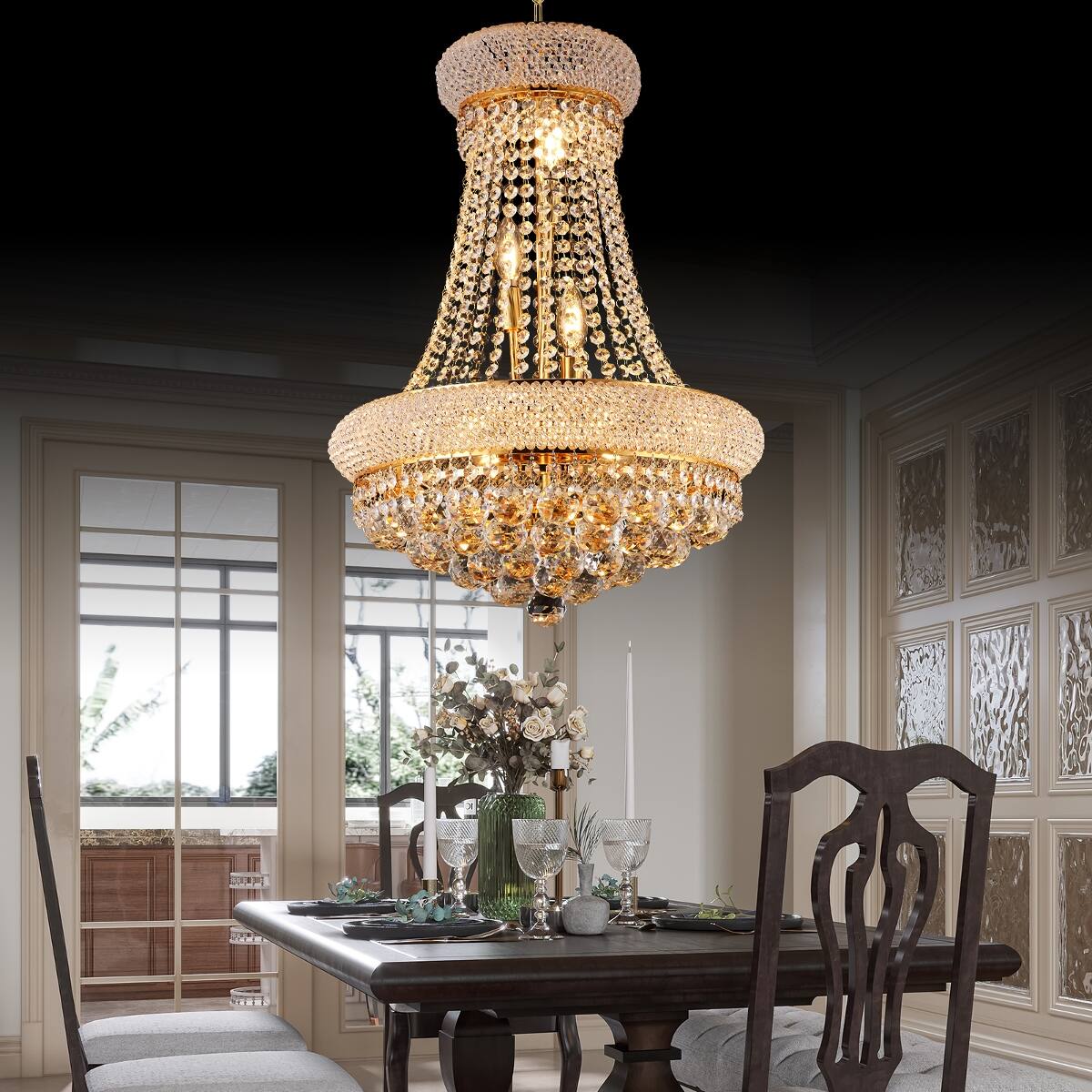 Alt View 7. Loheer - Loheer 18 inch Gold Crystal Chandelier, French Empire Ceiling Light with LED Bulbs for Dining Room.