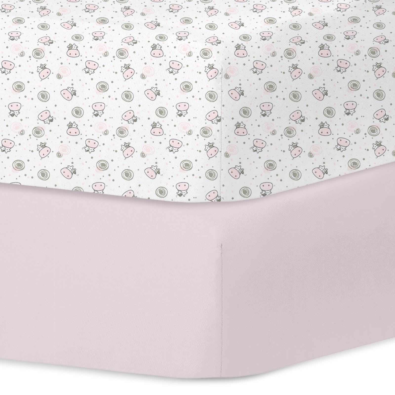 Front. MAGICAL RUBS - Sheets Girl 2 Pack Set 2 Bed Floral Print Fitted Sheet For Standard & Mattress Size 28 X 52 Inches Pink N - Flying Cow Crib Sheets.