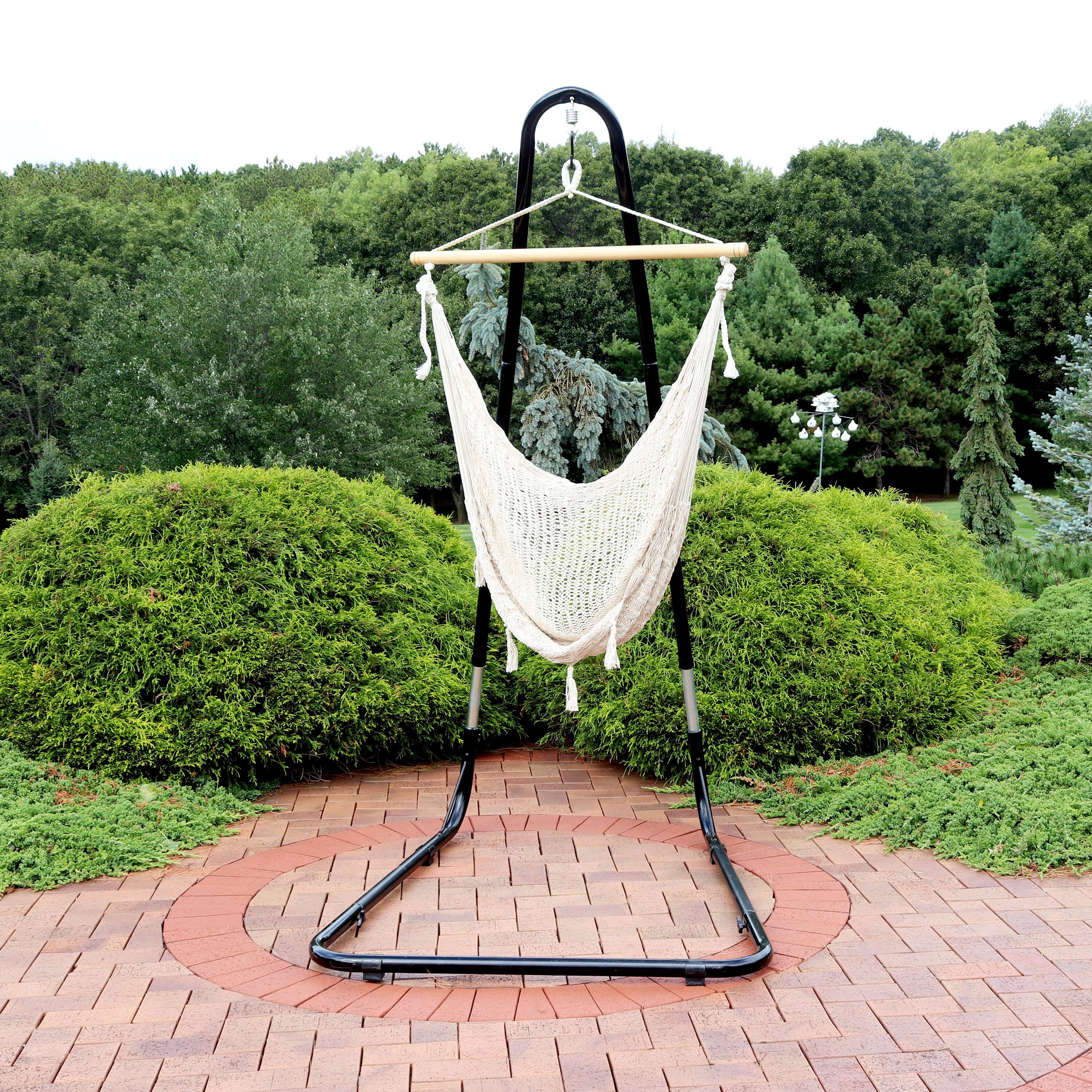 Alt View 2. Sunnydaze - Extra Large Cotton Rope Hammock Chair with Steel Stand - Beige.